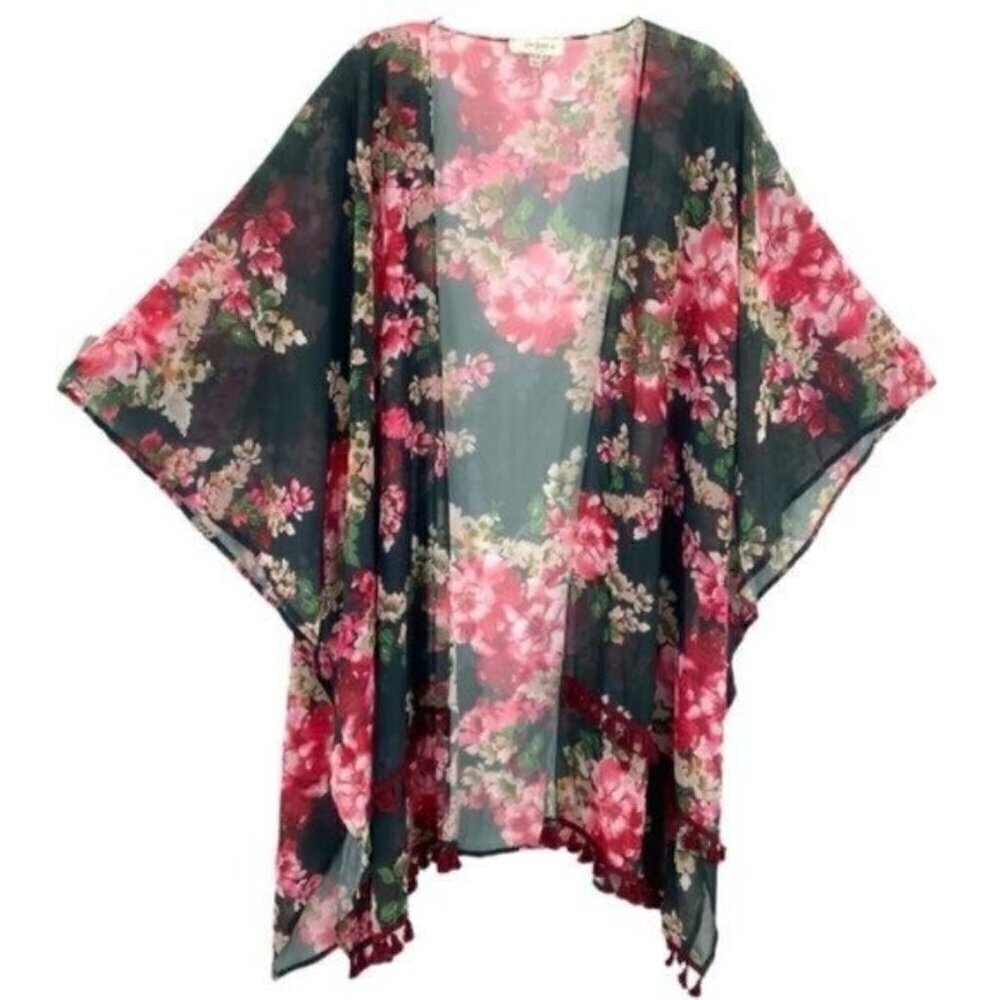 Umgee Floral Boho Tassel Kimono Top - Picture 10 of 16